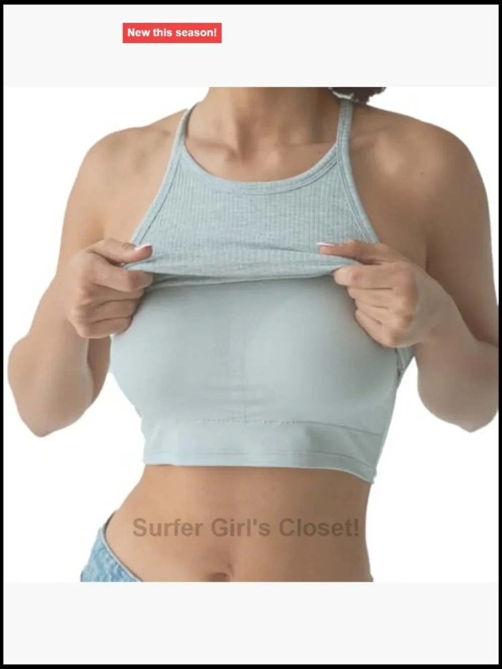 Ribbed High Neck Tank Top with Built-In Bra, Removable Padding, Stretchy Cotton